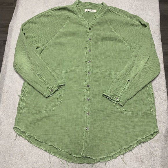 We The Free Tops - We The Free Summer Daydream Button Down Larger Green Long Oversized Raw Hem Boho